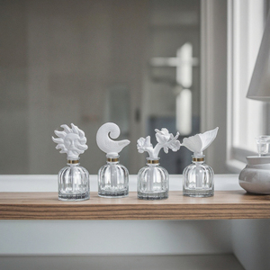 100ml Clear Round Glass <strong>Diffuser</strong> Bottle <strong>Ceramic</strong> Flower Fragrance <strong>Diffuser</strong> - Product Image 4