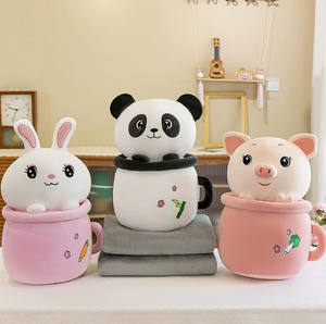 Vendita calda peluche cartone animato coniglio Panda carino latte di maiale tazza da tè doppio scopo cuscino coperta peluche animale 2-in-1 ufficio cuscino per sonnecchiare - Product Image 2