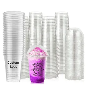 Custom Logo Dabba Cups 16oz 22oz With Strawless Lid Printed Black Clear PET PP Plastic Tea Cups