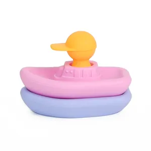 New Design People In A Boat CPC Certification Eco Friendly Educational Silicone Animal Baby Bathing Toys For Children