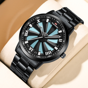 Mens 360° Rotating Turbine Design Watch Black Red Accent Stainless Steel Band Quartz Wristwatch for Car Lovers - Product Image 4