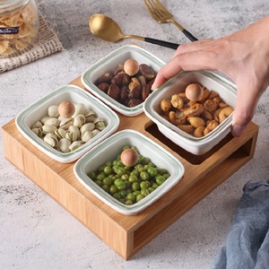 Assiette à fruits créative et écologique de style campagnard, bol à biscuits, noix, fruits secs, avec couvercle en <span class=keywords><strong>bambou</strong></span>, pour le salon - Product Image 1