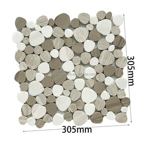 Mosaïque de galets en pierre naturelle, mosaïque de marbre blanc et gris pour la décoration des murs et sols de salle de bain et de cuisine, design d'intérieur moderne - Product Image 2