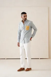 Camisa Casual para Hombre, 100% Algodón, Cuello con Botones, Diseño Sólido, Manga Larga, Transpirable, de Secado Rápido, Tejida para Verano, Talla XL, Servicio OEM - Product Image 2