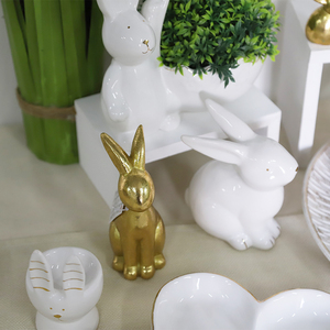 Nhà phục sinh trang trí mùa xuân trang trí Thỏ Phục sinh bức tượng nhỏ đặt Tượng thỏ vàng trắng - Product Image 4