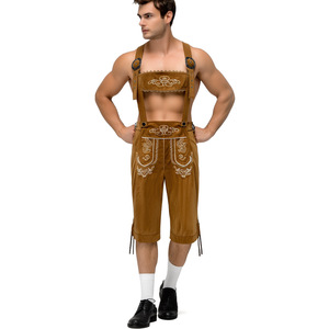 Men's Bavarian Traditional Overalls Brown With Embroidery For Oktoberfest Costume - Product Image 5
