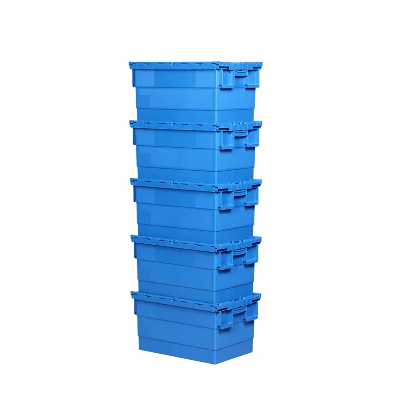 الأكثر مبيعاً صندوق نقل بلاستيكي متداخل مرفق بحاويات صندوق نقل لوجستي قابل للتكديس مع غطاء
