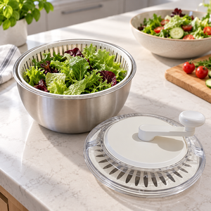 <span class=keywords><strong>Essoreuse</strong></span> <span class=keywords><strong>à</strong></span> <span class=keywords><strong>salade</strong></span> manuelle en acier inoxydable pour la préparation de salades fraîches <span class=keywords><strong>à</strong></span> la maison sur les comptoirs de cuisine, destinée aux détaillants d'articles de cuisine - Product Image 4
