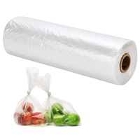 Rouleau de sacs en polyéthylène (PE) transparents de qualité alimentaire pour l'emballage continu sous vide des légumes et fruits, idéal pour les supermarchés et les épiceries.