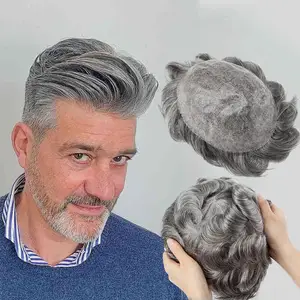 High quality European full pu base thin skin replacement system grey 0.06mm 0.04mm 0.03mm 1b70 wig toupee for man human hair