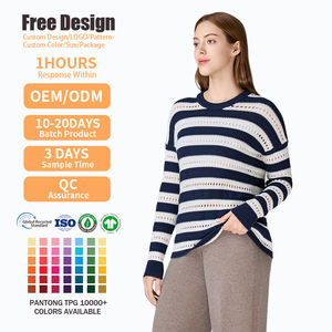 Knitwear Manufacturer Long Sleeve Striped Breathable Streetwear <b>Jumper</b> Autumn <b>Mesh</b> Cotton Sweater for Women - Product Image 2