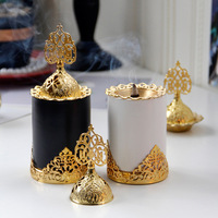 Brûleur d'encens en métal doré de luxe, brûleur blanc et noir, encens arabe, vente en gros à Dubaï