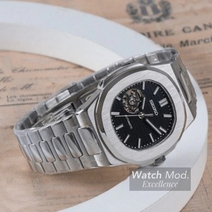 Montre de luxe en acier inoxydable assemblée avec cadran ajouré et affichage des aiguilles, diamètre 41 mm, mouvement mécanique NH38 - Product Image 6
