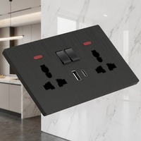 Prise murale universelle standard 13A avec interrupteur lumineux, en plastique noir ultra-fin de 6 mm, certifiée CE KSQ, pour la maison, le bureau et l'hôtel