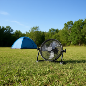 Ventilateur de camping 10 pouces rechargeable à piles, rotation à 360 degrés, portable, moteur DC 5W 12V, acier inoxydable - Product Image 2