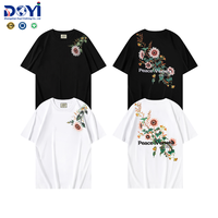 T-shirt unisexe surdimensionné 100 % coton, imprimé numérique, broderie florale tournesol, irisé, photochromique, changeant de couleur, 240g