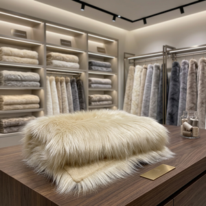 Tissu en fausse fourrure de luxe beige à poils longs de 100 mm en acrylique et polyester, haute qualité Thaïlande - Product Image 1