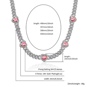 Hip-Hop-Schmuck aus Messing mit Eingelegten CZ-Steinen, Exquisites Herzförmiges Valentinstag-Geschenk, Paarstil 8mm Modische Kubanische Gliederkette - Product Image 5