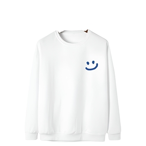 Sweat-shirt blanc à col rond unisexe, coupe classique, couleur unie, imprimé sourire bleu, pull décontracté, tricot d'automne, 100% coton - Product Image 1