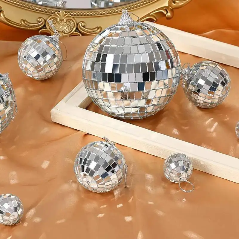 Espelho de disco para árvore de natal, espelho de bolas de 3cm para pendurar em disco, prata, enfeite de árvore de natal