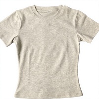 T-shirt à manches courtes col rond gris clair pour femme, 100% coton jersey, coupe classique, couleur unie, style décontracté, toutes saisons