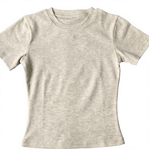 T-shirt à manches courtes col rond gris clair pour femme, 100% coton jersey, coupe classique, couleur unie, style décontracté, toutes saisons - Product Image 1