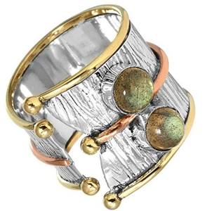 Nuevo diseño sólido 925 plata esterlina eternidad Vermeil anillo dos tonos Spinner raro labradorita piedra preciosa textura martillo anillos fiesta - Product Image 3