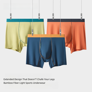Men's Natural Bamboo Fiber <strong>Boxer</strong> <strong>Briefs</strong>, Antibacterial Long Leg Solid Color Premium Seamless Underwear - Product Image 2