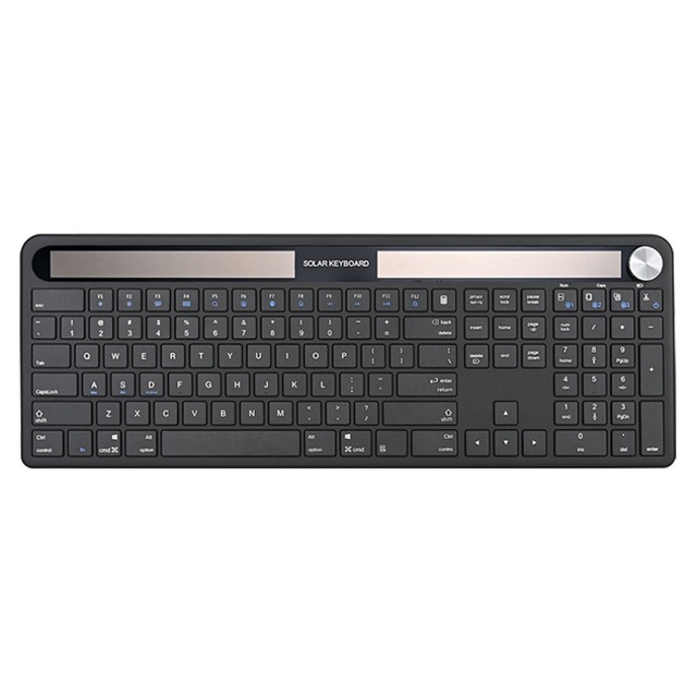 JOMAA Full Size Wireless Solar Keyboard Dual-Mode Slim Universal Solar Keyboard with Multimedia Knob for Desktop/Laptop/PC/Mac
