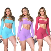 Vêtements de yoga pour femmes, logo personnalisé, soutien-gorge de sport avec short, ensemble de survêtement de sport pour la salle de sport, entraînement physique, ensemble de survêtement 2 pièces, vêtements d'été pour femmes
