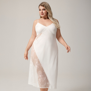 Pigiama Estivo <span class=keywords><strong>da</strong></span> Donna <span class=keywords><strong>Taglie</strong></span> <span class=keywords><strong>Forti</strong></span>, Camicia <span class=keywords><strong>da</strong></span> <span class=keywords><strong>Notte</strong></span> Lunga Sexy Senza Maniche con Bretelle e Inserti in Seta e Pizzo - Product Image 6