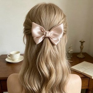 Barrette à cheveux romantique de style français, avec ruban et nœud, idéale pour deux queues de cheval, accessoires capillaires dignes d'Instagram - Product Image 2