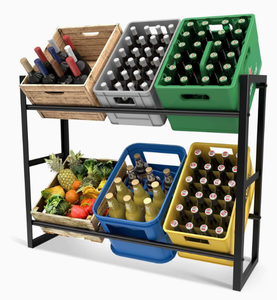 2 단 프리 스탠딩 스틸 음료 상자 랙 롤러 및 병따개 물 및 맥주병 보관 랙 식료품 저장실 음료 보관 - Product Image 3