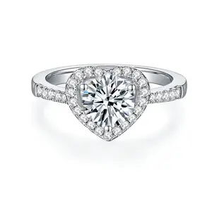Hoyon S925 cincin perhiasan halus hati perak murni cincin berlian pernikahan wanita berlapis emas putih Moissanite