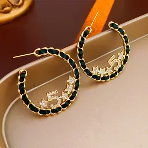New Exaggerated Big Circle shaped Zircon Star Leather Earrings Earstuds Fashion Luxury Gold Plated Jewelry Earrings for Women