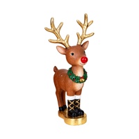 Jolie figurine personnalisée, statue, sculpture de renne. Cornes dorées, nez rouge et couronne. Idéal pour la décoration de Noël Oumei
