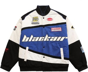 Blouson d'aviateur universitaire en PU décontracté personnalisé pour hommes avec col montant, bandes colorées, lettre brodée en chenille pour le printemps - Product Image 1