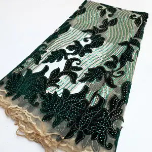 NI.AI sıcak satış zümrüt yeşil nijeryalı kadife dantel kumaşlar afrika fransız moda Net dantel nakış taşlar ve payetler kumaşlar