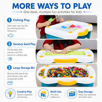 Table de construction 3-en-1 pour enfants avec 300 blocs, plaque de base amovible, bac de rangement dissimulé, table de jeu pour sable et eau, table de jeu pliable
