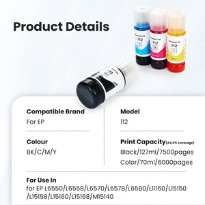 Encre en vrac compatible de qualité supérieure Factory Pigment 112, encre à base d'eau pour recharger les imprimantes <span class=keywords><strong>EcoTank</strong></span> L15150 L15160 - Product Image 2