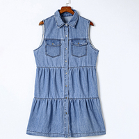Robe à col polo sans manches pour femmes taille libre coton Denim doublé motifs tissés bouton Simple polyvalent automne