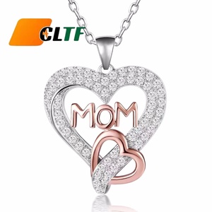 Bijoux de mode pendentif collier Double coeur plein cristal pendentif chaîne maman collier pour la fête des mères cadeaux mère maman - Product Image 1
