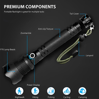 Lampe torche LED P70 super lumineuse 2000 lumens, 20W, puissante, rechargeable par USB, étanche, à focalisation réglable, tactique, en alliage d'aluminium