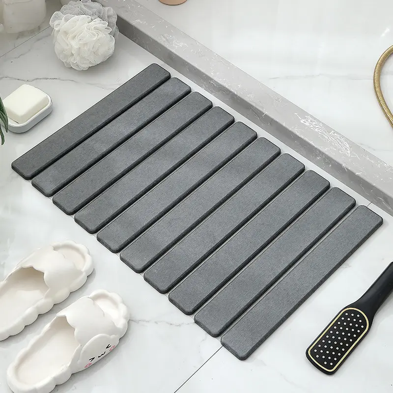New Arrival Marble Pattern Rollable Super Absorbent and Quick Drying Diatomaceous Earth Folding Stone Bath Mat for Shower