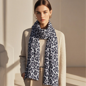 Leopard Print Wool Blend Scarf for Women 70x180cm Soft Warm Winter Shawl Fashion Wrap Elegant Animal Pattern Cozy Autumn Scarf - Product Image 1