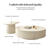 Table basse italienne simple, durable et mobile en bois avec plateau rond et rangement pour salon et mobilier de maison