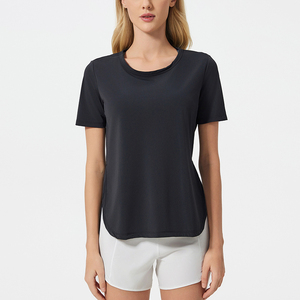DSS125, camisetas de Yoga de manga corta para correr y Deportes de secado rápido de Color sólido con abertura lateral transpirable para <span class=keywords><strong>mujer</strong></span> - Product Image 4