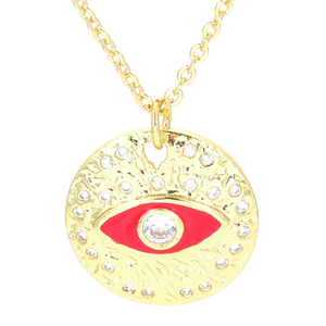 Collier en émail vert turc anti-mal avec yeux du diable multicolores géométriques ronds, bijoux en émail - Product Image 4