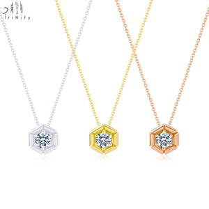 Collier pendentif hexagonal miniature en or rose 18 carats massif, serti d'un diamant naturel, style tendance, bijoux fins exclusifs pour femme, idéal pour un cadeau. - Product Image 2