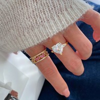 Petite bague en cuivre plaqué or avec zircone et diamant en forme de cœur, double couche, bague d'amour douce
